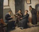 Carl Ostersetzer, Four Jewish scholars studying the Talmud, oil on panel; framed