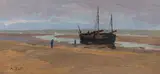 Alfred Zoff, On the beach at La Panne, c. 1901, oil on canvas on cardboard