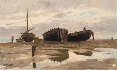 Alfred Zoff, Boats on the beach at Levanto, 1888, oil on canvas; framed