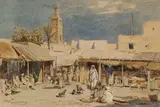 Der Souk von Tanger by Ludwig Hans Fischer, 1882, watercolour on paper; framed, offered Jun 2025