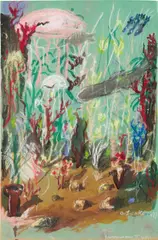 Oskar Laske, 7 Weltenmeere II, 1947, pastel, gouache on paper; framed