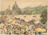 Oskar Laske, Naschmarkt, 1910, watercolour on paper; framed