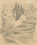 Alfred Kubin, Fliehendes Pferd, pencil on paper; framed