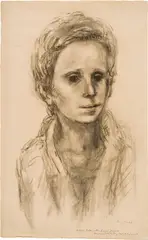 Georg Ehrlich, Portrait of a girl, black chalk on paper; unframed