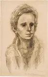 Georg Ehrlich, Portrait of a girl, black chalk on paper; unframed