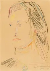 Oskar Kokoschka, Portrait Damaris Brunow, 1952, colour pencil on paper, framed