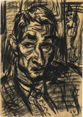 Rudolf Wacker, Self portrait, 1932, black chalk on paper; framed