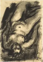 Rudolf Wacker, Reclining female nude, 1936, black chalk on paper; framed