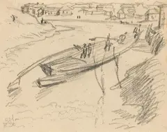 Rudolf Wacker, Lastkahn auf der Tom, 1920, pencil on paper; framed