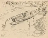 Rudolf Wacker, Lastkahn auf der Tom, 1920, pencil on paper; framed