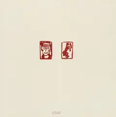 Egon Schiele, Two rubber cuts (male head, mother and child), c. 1916, rubber cut on handmade laid paper; mounted in the book