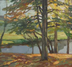 Leo Putz, Chestnuts with autumn leaves, 1909, oil on canvas; framed