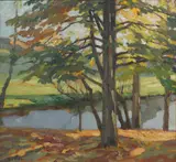 Leo Putz, Chestnuts with autumn leaves, 1909, oil on canvas; framed