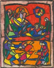 Adolf Richard Hölzel, Composition with a figure scene (glass window design), c. 1932/33, pastel on paper; framed