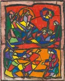 Adolf Richard Hölzel, Composition with a figure scene (glass window design), c. 1932/33, pastel on paper; framed