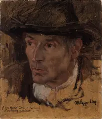 Albin Egger-Lienz, Head of a peasant - study for "Das Kreuz“, the man on the right underneath the cross, 1898/1900, oil on cardboard; framed