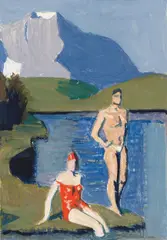Alfons Walde, Badende am Schwarzsee, c. 1930, mixed media on paper; framed