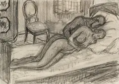 Erotic scene by Alfons Walde, pencil on paper; framed, sold Jun 2025
