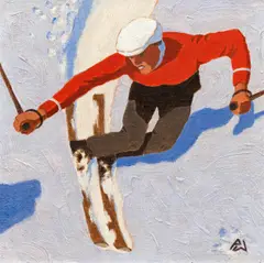 Peter Waldner, Skiers, oil on cardboard; framed