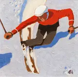 Peter Waldner, Skiers, oil on cardboard; framed