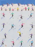 Peter Waldner, Skiers, mixed media on paper; framed