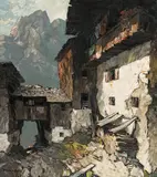 Oskar Mulley, Mountain farm, oil on canvas; framed