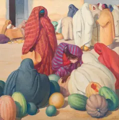 Norbertine Bresslern-Roth, Melonenhändler, 1928, oil on jute; framed