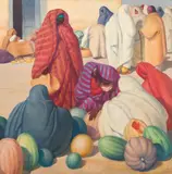 Norbertine Bresslern-Roth, Melonenhändler, 1928, oil on jute; framed