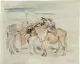 Two donkeys by Ludwig Heinrich Jungnickel, charcoal pencil, watercolour on paper; framed, offered Jun 2025
