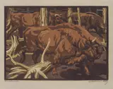 Norbertine Bresslern-Roth, Mixed lot: Two linocuts (Der Steinbock, Wisente), linocuts on paper; unframed