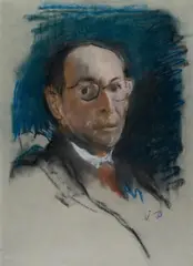 Portrait of a man by Josef Dobrowsky, mixed media on paper; framed, sold Jun 2025