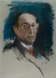 Josef Dobrowsky, Portrait of a man, mixed media on paper; framed