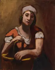 Josef Dobrowsky, Portrait of a woman with basket, oil on canvas; framed