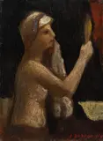 Josef Dobrowsky, Half nude with Mirror, oil on plywood; framed