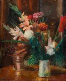 Sergius Pauser, Blumen in zwei Vasen, c. 1930, oil on canvas; framed