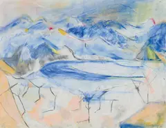 Anton Mahringer, View of the Julian Alps from the atelier window, 1961, pastel on paper; framed