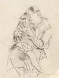 Franz Wiegele, Mother and child, 1921, black chalk on paper; framed