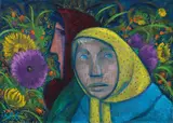Werner Berg, Frauen vor Blumen, 1972, oil on canvas; framed