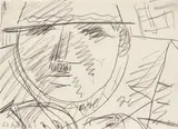 Werner Berg, Bauer mit Hut, 1980, pencil on paper; framed