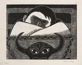 Werner Berg, El Toro, 1980, woodcut on paper; framed