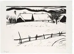 Werner Berg, Horzach, 1954, woodcut on paper; framed