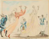 Fritz von Herzmanovsky-Orlando, Karneval, 1919, pencil, coloured pencil on paper; framed