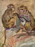 Carl Fahringer, Monkeys, mixed media on paper; framed