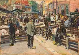 Carl Fahringer, Schweinemarkt in Holland, gouache on paper; framed
