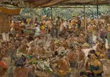Carl Fahringer, Market in Bali, 1922, oil on canvas; framed