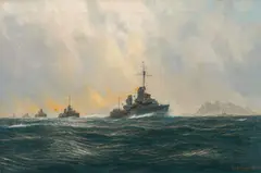 Robert Schmidt-Hamburg, Warships on the high seas, oil on canvas; unframed