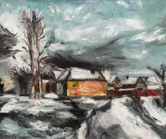 Sylvain Vigny, Winter landscape with houses, oil on canvas; framed
