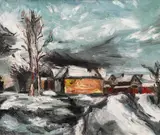 Sylvain Vigny, Winter landscape with houses, oil on canvas; framed
