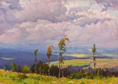 František Cína Jelínek, The countryside, 1915, oil on paper on cardboard; framed