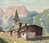 Fritz Blädel, Mountain village, oil on canvas; framed